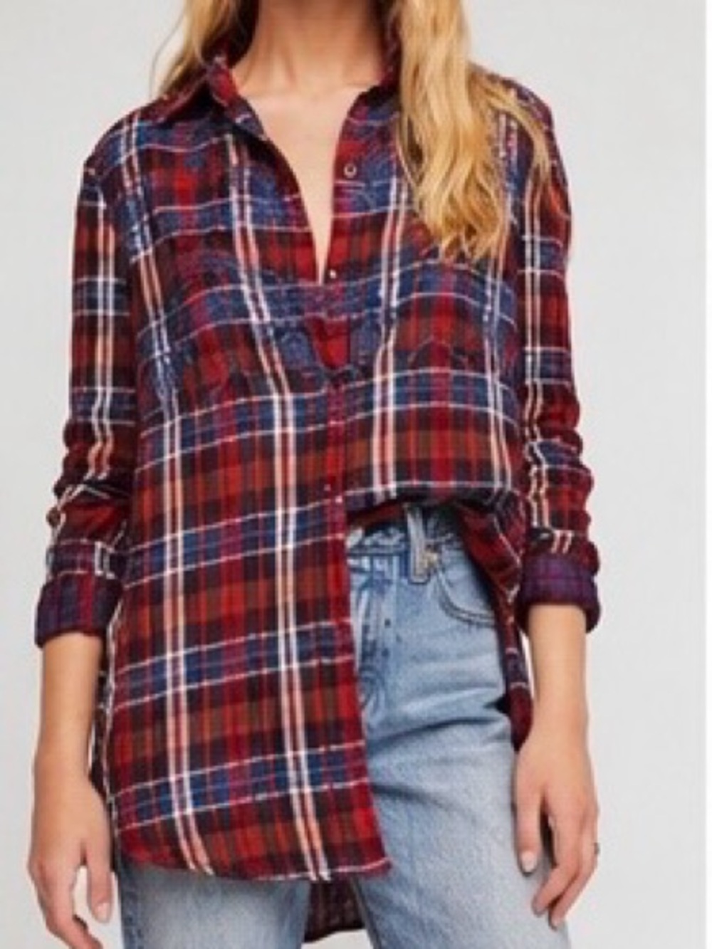 Free People 
Magical Plaid Embroidered
Button-Down Top
Size XS
